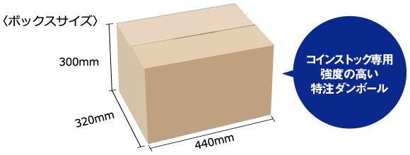 コインストック専用強度の高い特注ダンボール〈ボックスサイズ〉W:440mm、H:300mm、D:320mm