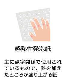 感熱性発泡紙（主に点字関係で使用されているもので、熱を加えたところが盛り上がる紙）